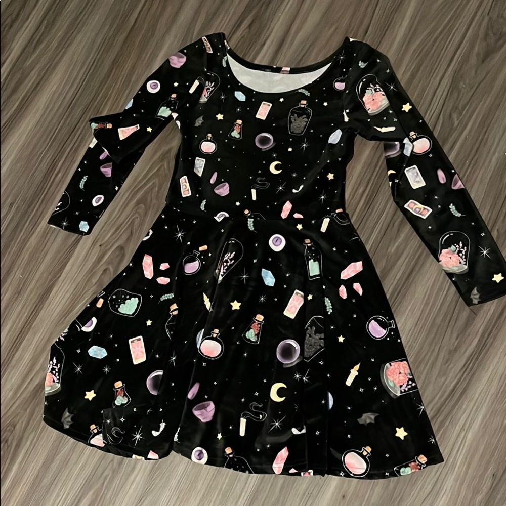 Black Dress with Colorful Celestial Print